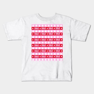 Xmas Pink and Red Stripes and Stars Kids T-Shirt